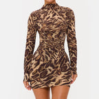 Leopard print mesh mini dress