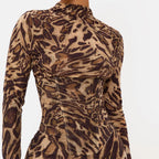 Leopard print mesh mini dress