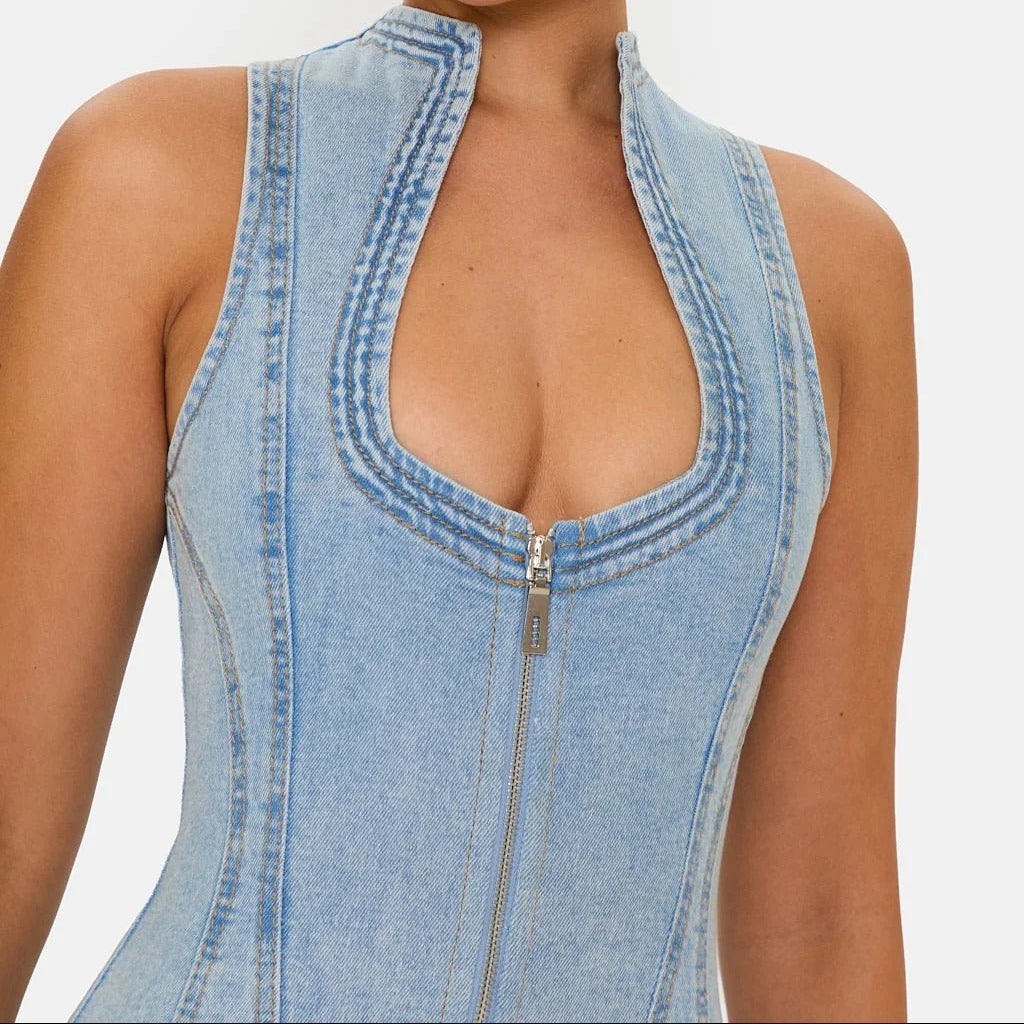 Light wash denim mini dress
