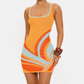 Orange square neck sleeveless mini dress