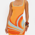 Orange square neck sleeveless mini dress