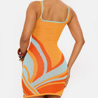 Orange square neck sleeveless mini dress